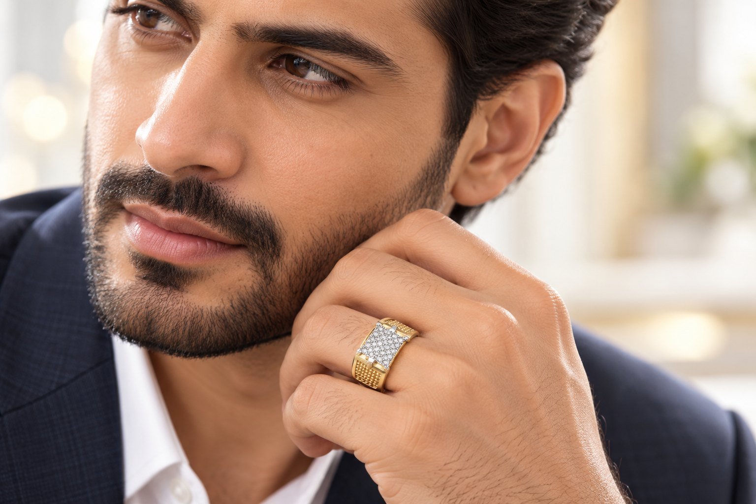 Model wearing the Textured Pavé Signet