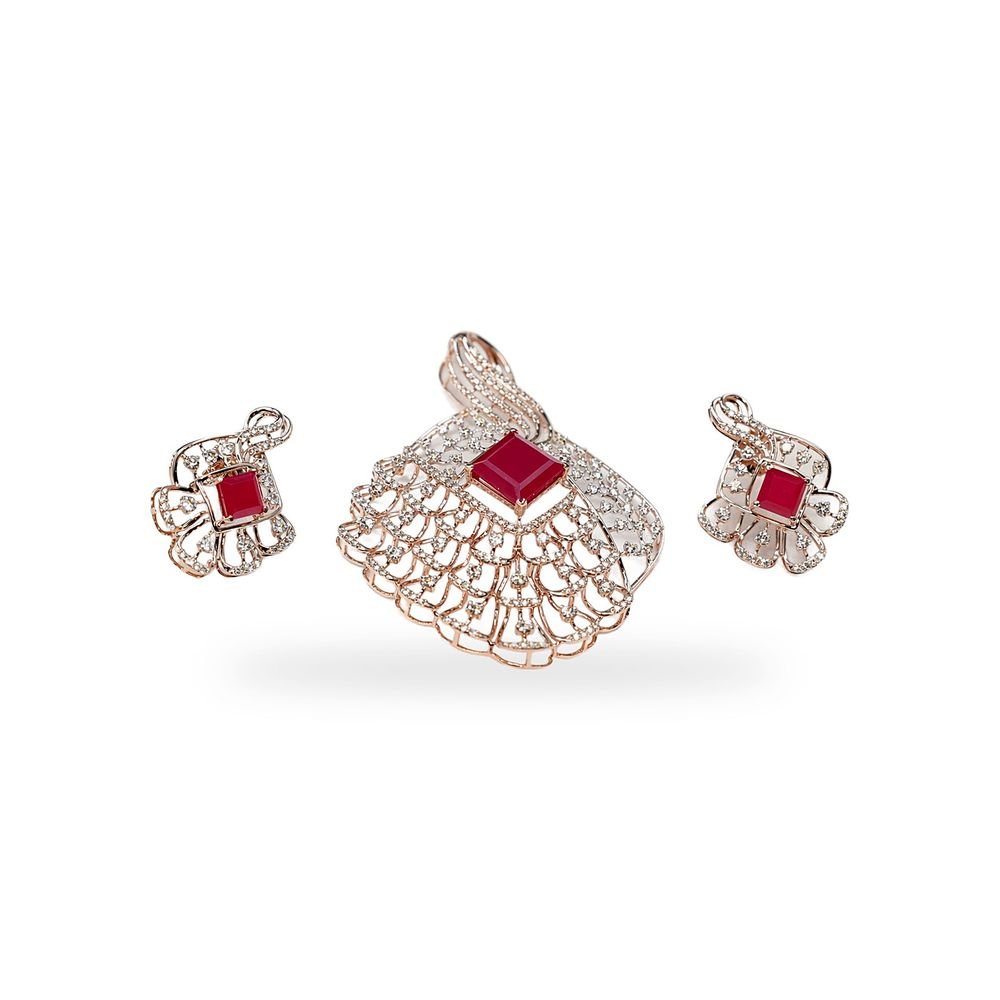 Ruby Fan Pendant Set